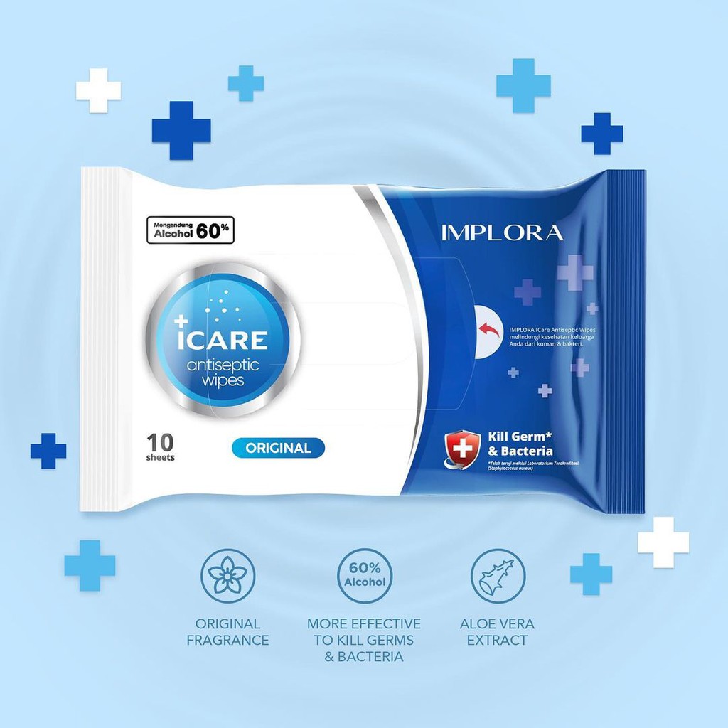 Implora Icare Antiseptic Wipes Tissue Basah 10s - Original Implora Icare Antiseptic Wipes Tissue Basah 10s - Original