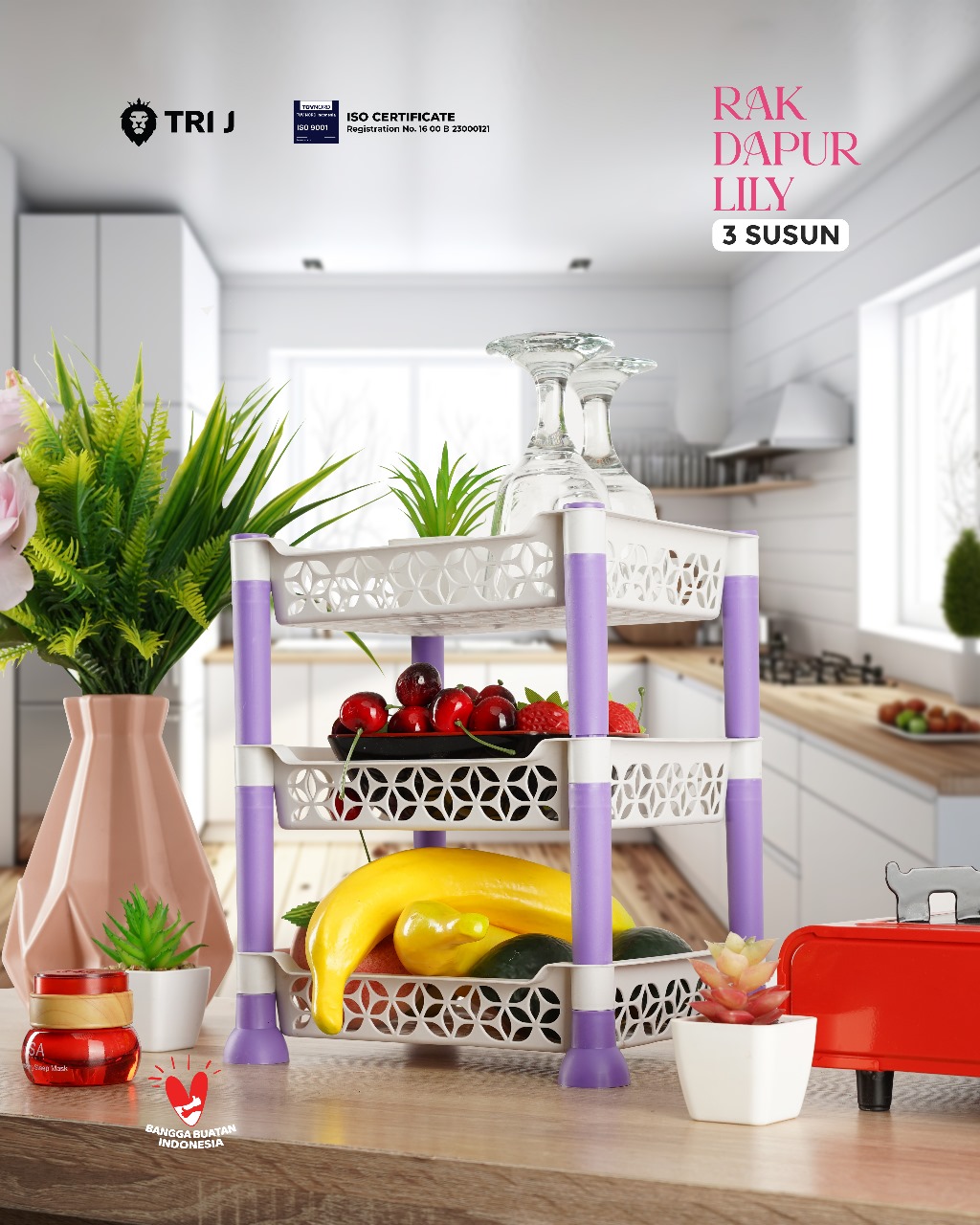 TRI J - Rak Dapur 3 Susun (Rak Penyimpanan Dapur)