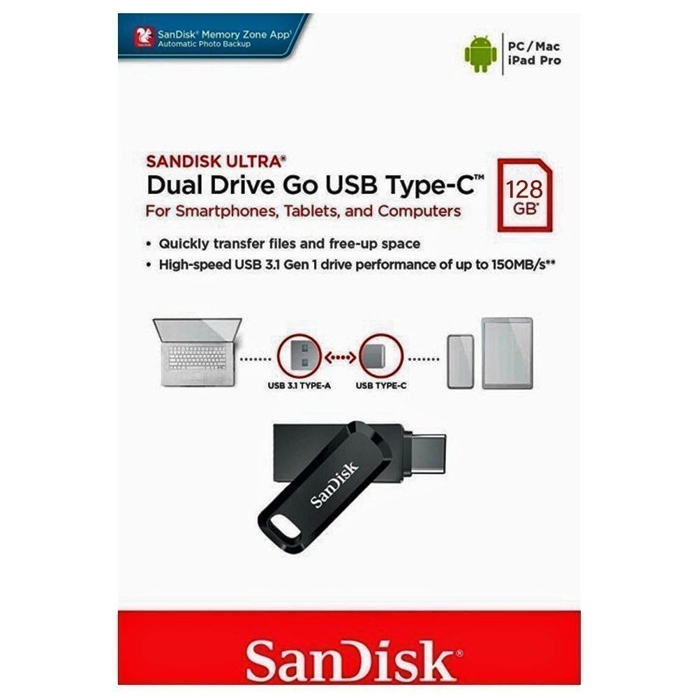 Sandisk Flashdisk Ultra Dual Drive Go SDDDC3 USB Type-C - 128GB 400MB/s Sandisk Flashdisk Ultra Dual Drive Go SDDDC3 USB Type-C - 128GB 400MB/s