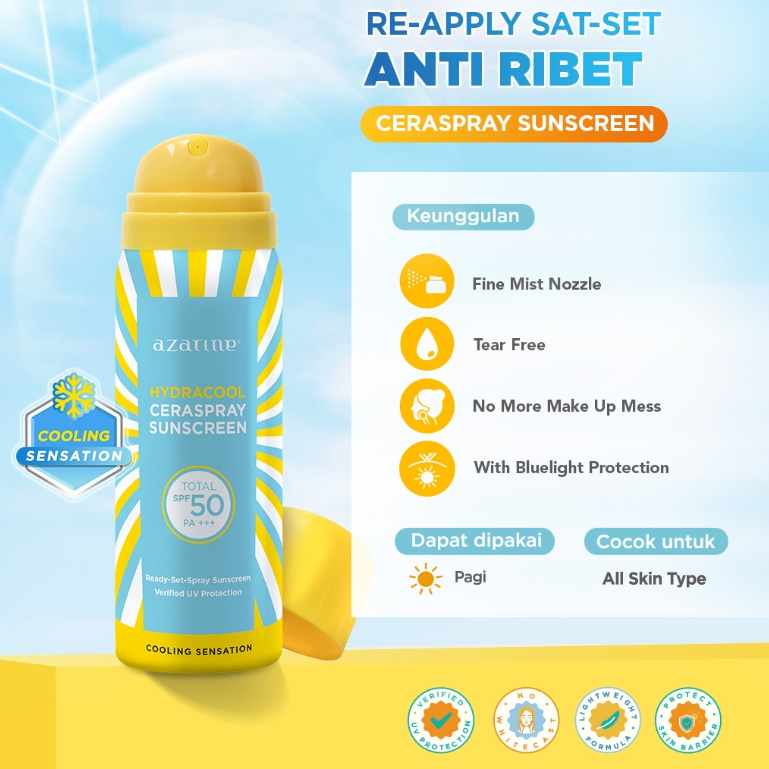 Azarine Hydracool Ceraspray Sunscreen SPF50 PA+++ 50ml - Sunscreen Spray with Cooling Scentsation