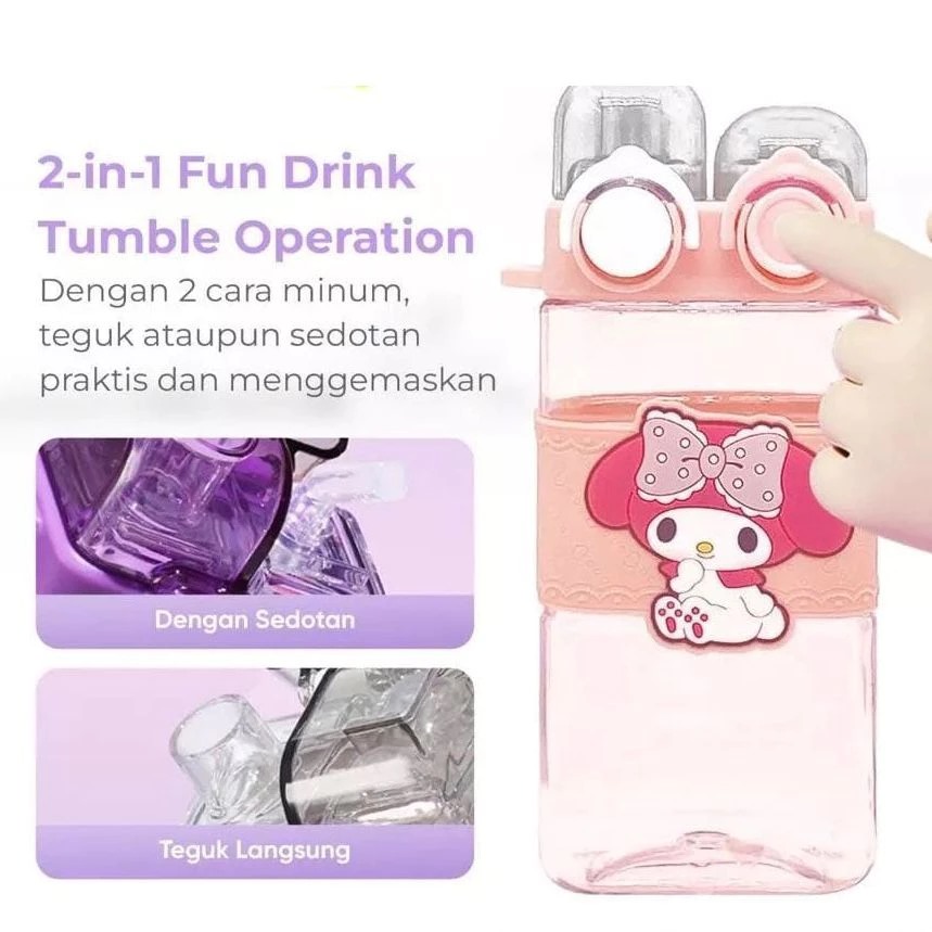 Botol Minum Karakter Tutup 2in1 + Tali 580ml