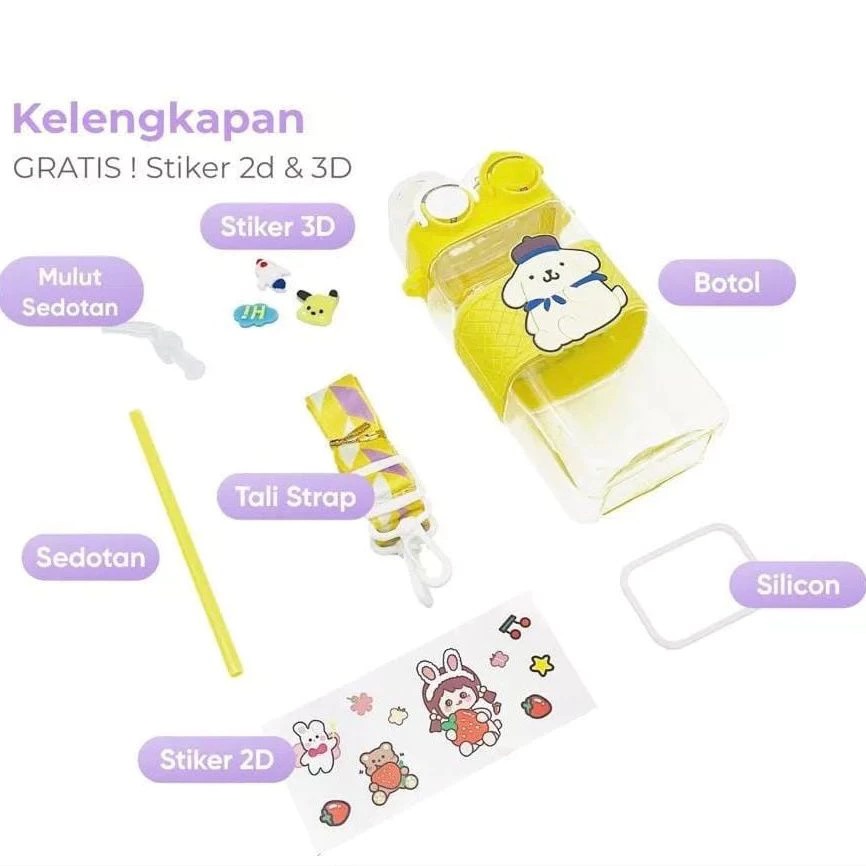 Botol Minum Karakter Tutup 2in1 + Tali 580ml