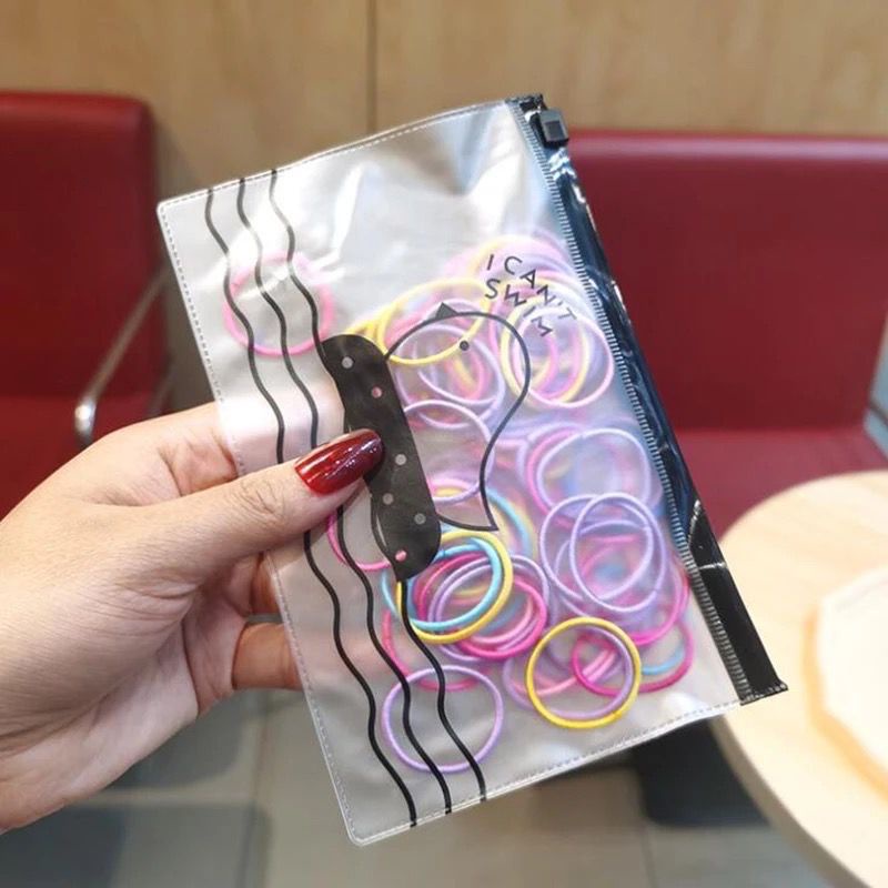 Ikat Rambut Macaron Isi 100pcs + Pouch (Kuncir Rambut)