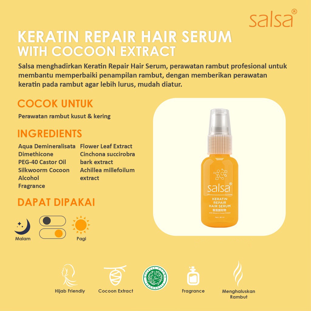 SALSA Hair Serum Spray 80ml - Keratin Repair (Kuning) - Serum Perawatan Rambut
