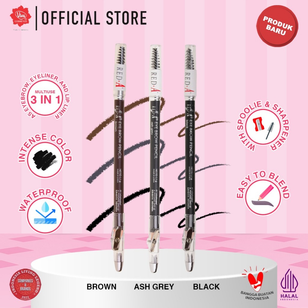 Red-A Eye Brow Pencil 1.1gr (Pensil Alis) - Black