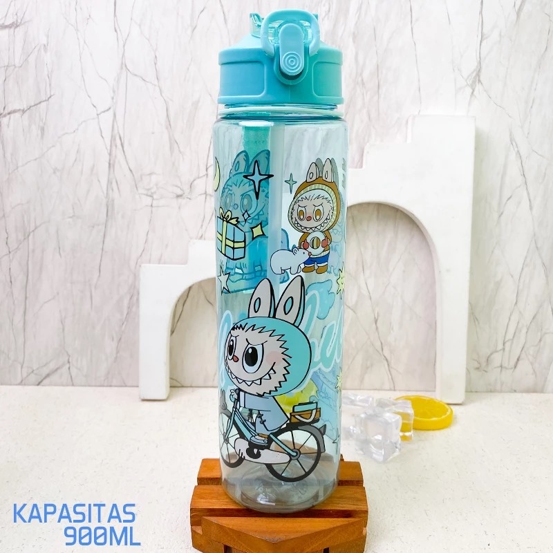 Botol Minum LABUBU 900ml - Botol Minum Anak Lucu (Free Sedotan)