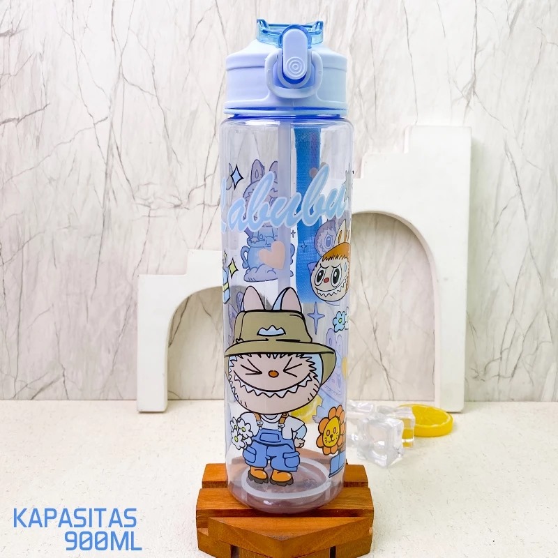 Botol Minum LABUBU 900ml - Botol Minum Anak Lucu (Free Sedotan)