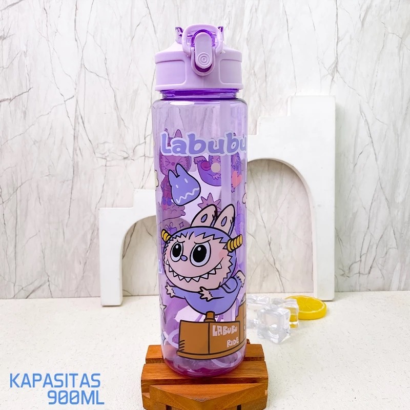 Botol Minum LABUBU 900ml - Botol Minum Anak Lucu (Free Sedotan)