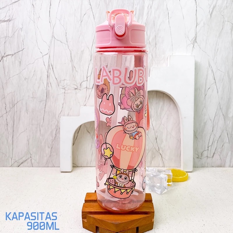 Botol Minum LABUBU 900ml - Botol Minum Anak Lucu (Free Sedotan)