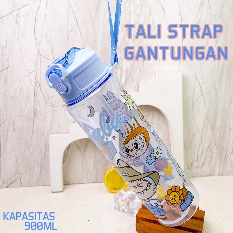 Botol Minum LABUBU 900ml - Botol Minum Anak Lucu (Free Sedotan)
