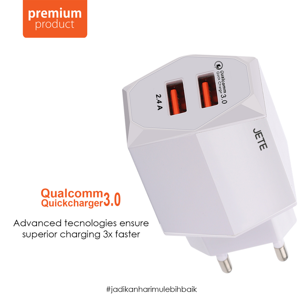 JETE Adaptor Batok C8 2USB 4.8A (Quick Charge 3.0) *