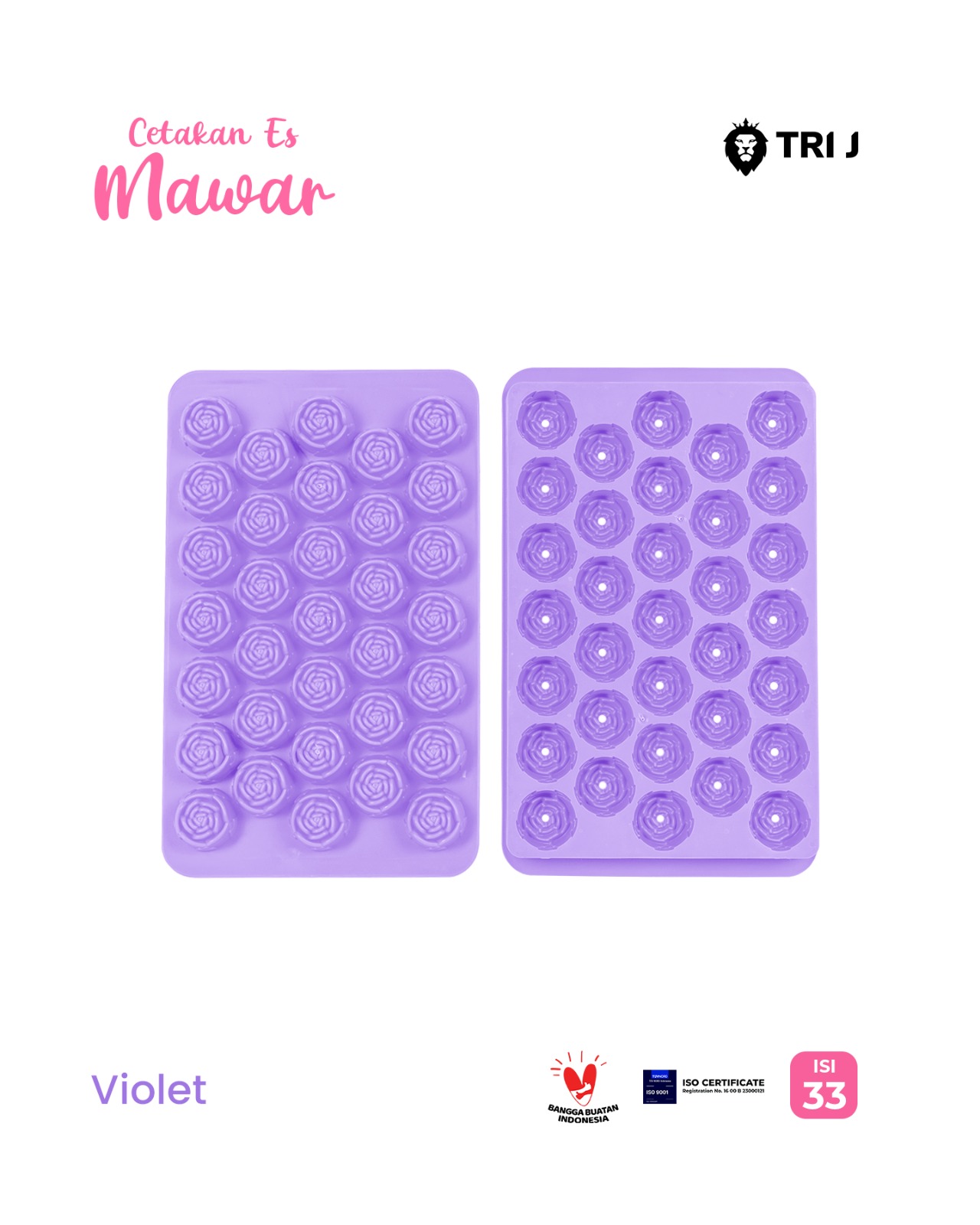 TRI J - Cetakan Es Motif Mawar + Tutup Isi 33 - Cetakan Es Batu Jelly