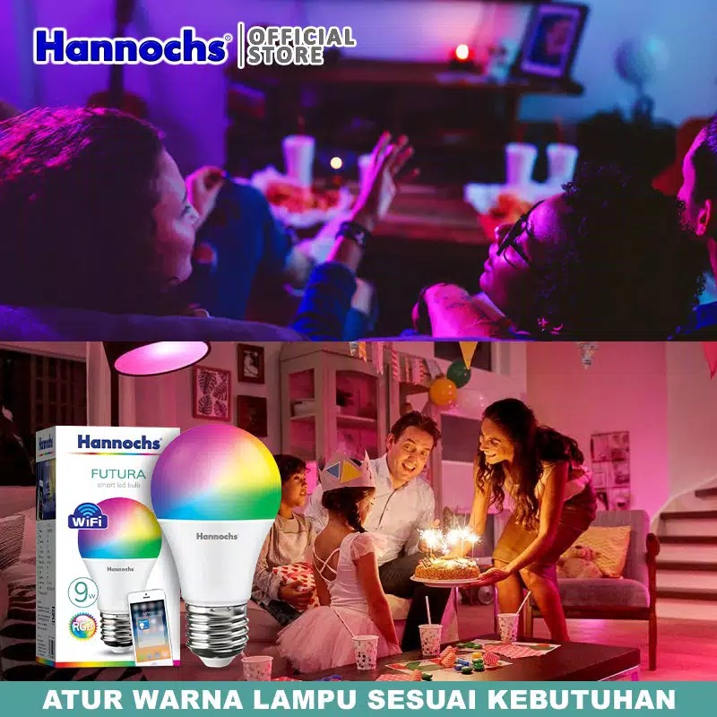 HANNOCHS WiFi Futura Smart LED Bohlam 9 Watt (9W) RGB
