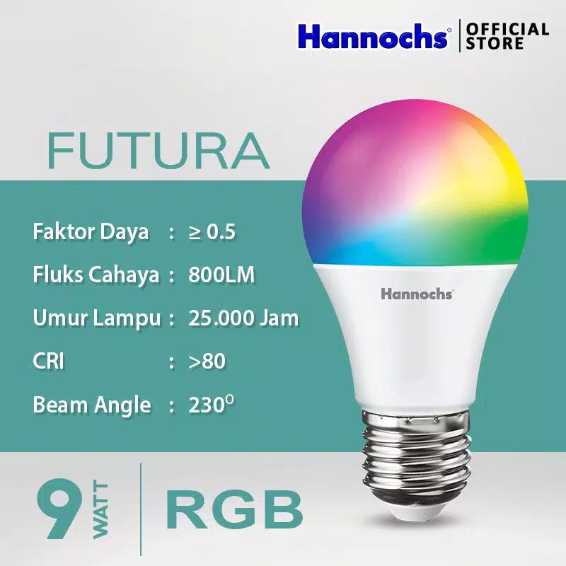 HANNOCHS WiFi Futura Smart LED Bohlam 9 Watt (9W) RGB