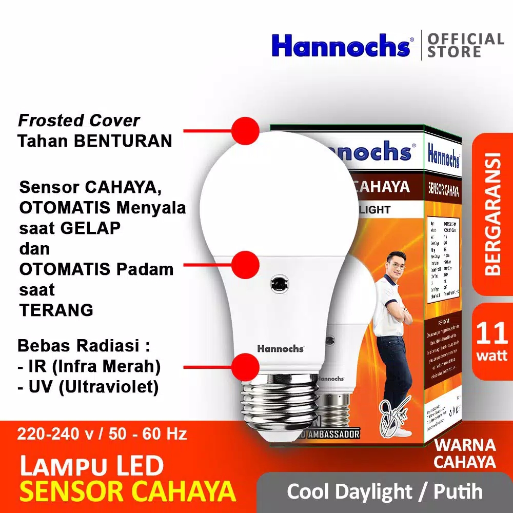 HANNOCHS Light Sensor Bohlam LED 11 Watt (11W) CDL - Bohlam Sensor Cahaya