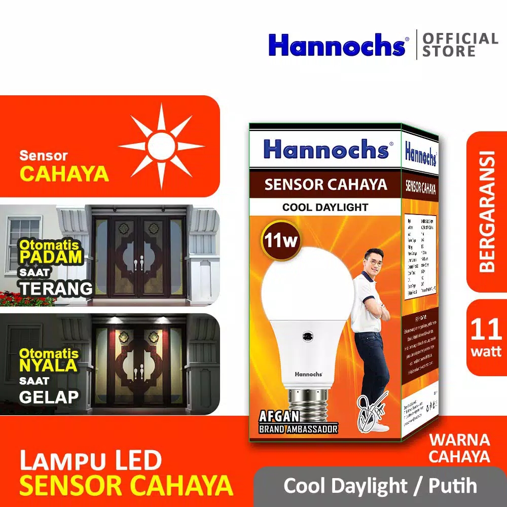 HANNOCHS Light Sensor Bohlam LED 11 Watt (11W) CDL - Bohlam Sensor Cahaya