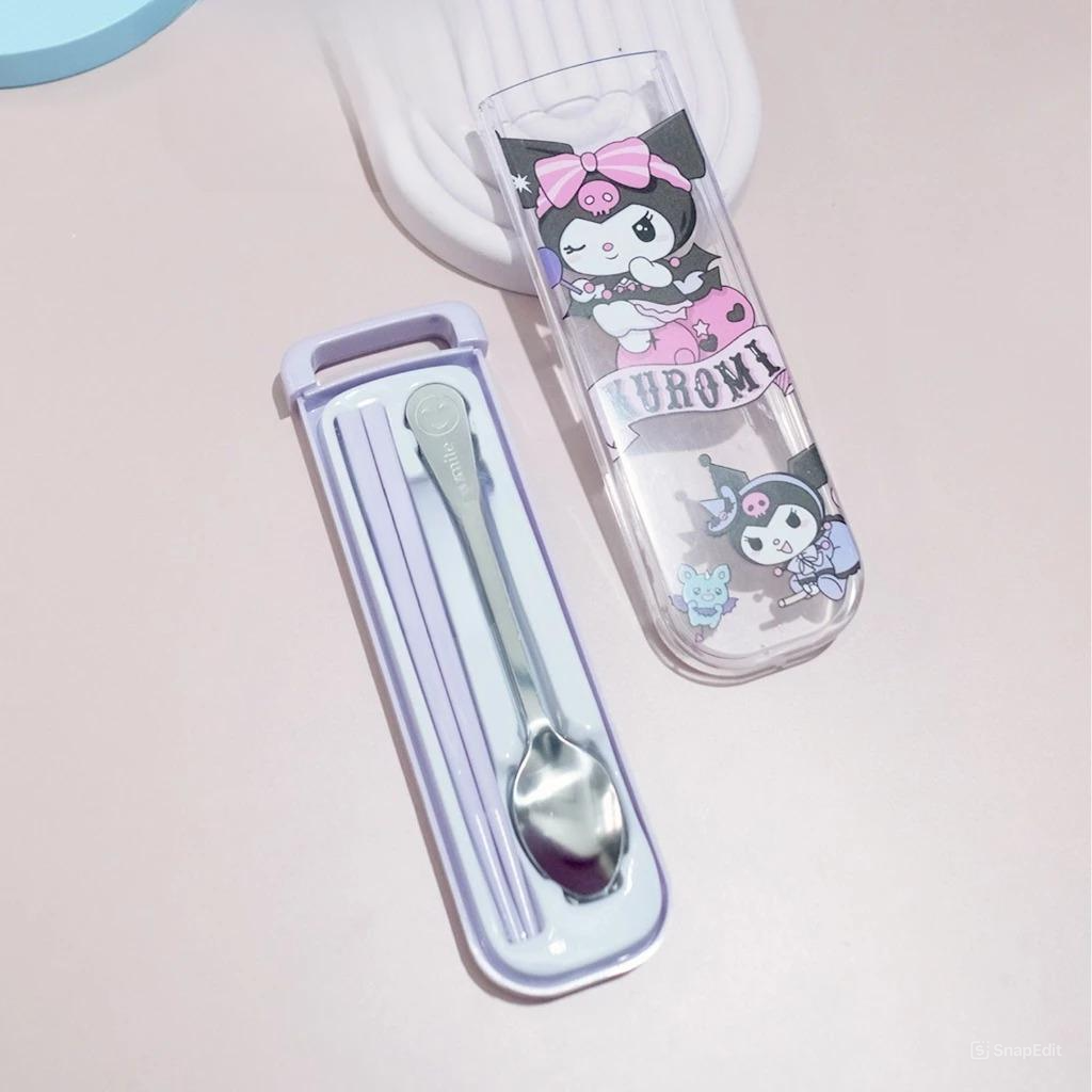 Alat Set Makan Sanrio 3in1 (Sendok + Garpu + Sumpit) - Alat Makan Stainless With Case
