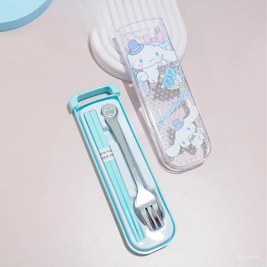 Alat Set Makan Sanrio 3in1 (Sendok + Garpu + Sumpit) - Alat Makan Stainless With Case