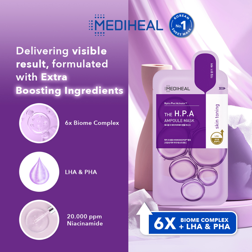 Mediheal Ampoule Sheet Mask - H.P.A Glowing Skin Toning (Ungu)