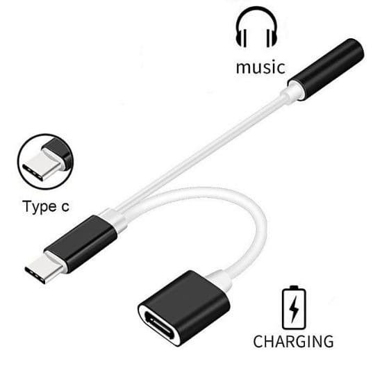 Dual Converter Type C to AUX Audio Jack and Type C (Adapter 2in1)