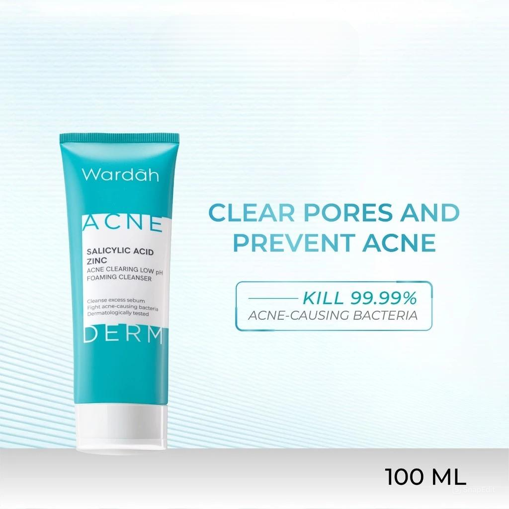 Wardah Acnederm Salicylic Acid Zinc Acne Clearing Low pH Foaming Cleanser 100ml