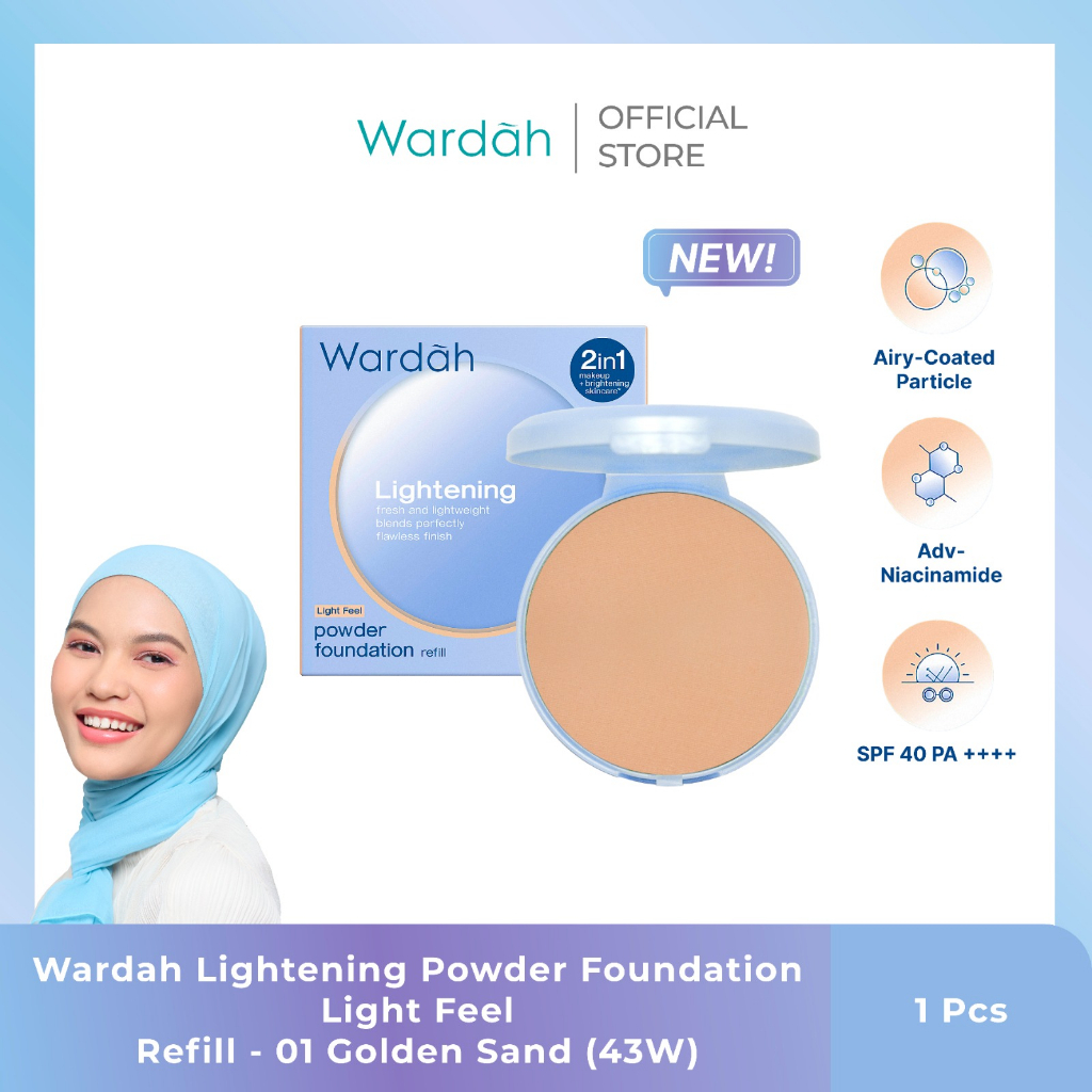 Wardah Lightening Powder Foundation Light Feel 12gr REFILL 01 Golden Sand (43 W)