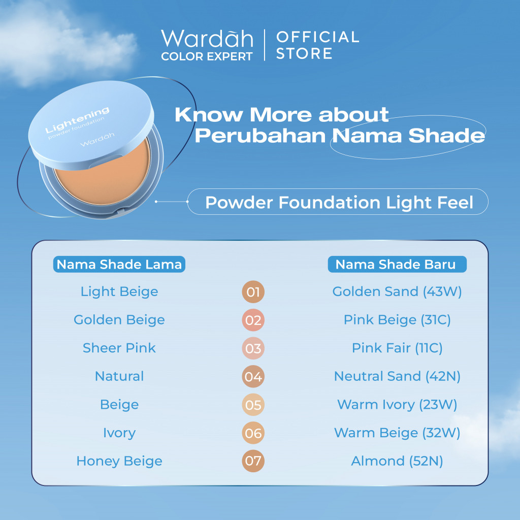Wardah Lightening Powder Foundation Light Feel 12gr REFILL 01 Golden Sand (43 W)
