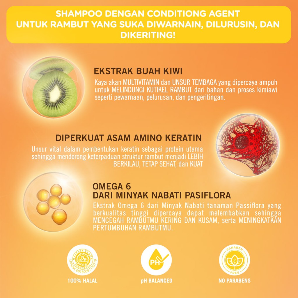 Makarizo Hair Energy Conditioning Shampoo Fibertherapy 170ml Botol - Kiwi (Kuning)