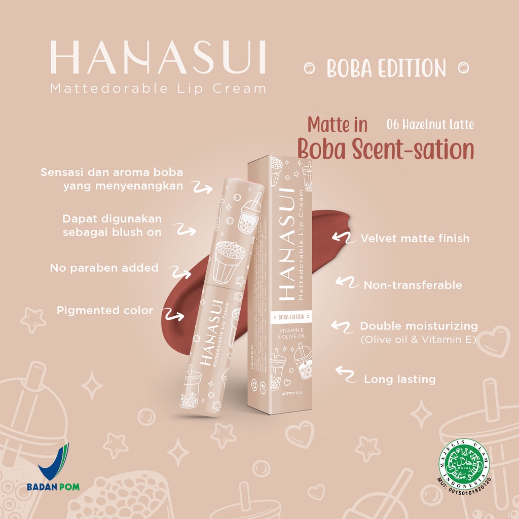 HANASUI Mattedorable Lip Cream BOBA Edition - 06 HAZELNUT LATTE