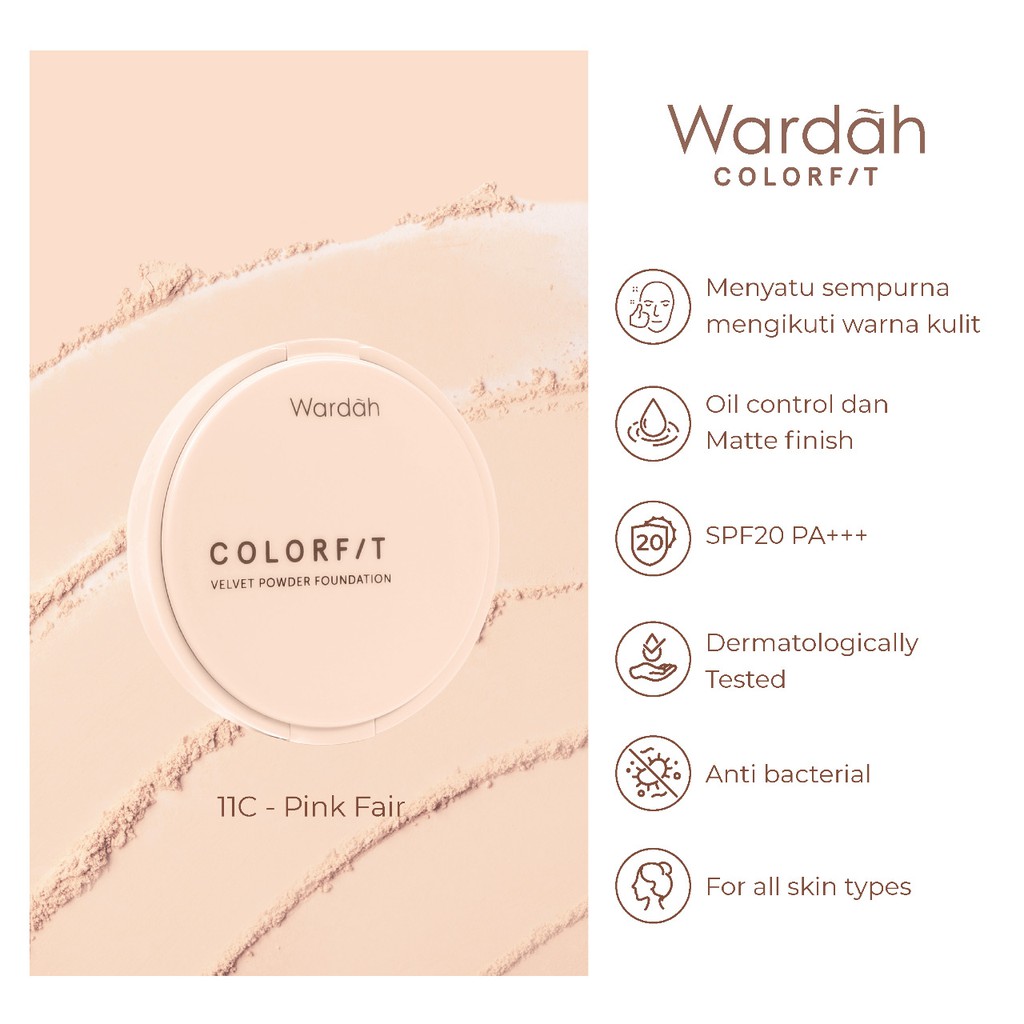 Wardah Colorfit Velvet Powder Foundation 33W Olive Beige