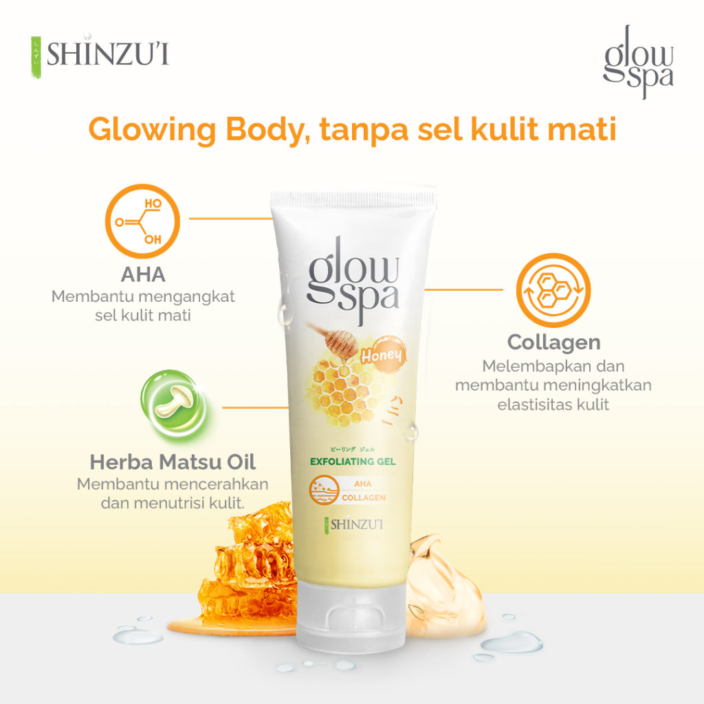 Shinzui Glow Spa Exfoliating Gel + AHA Collagen 130ml - Honey