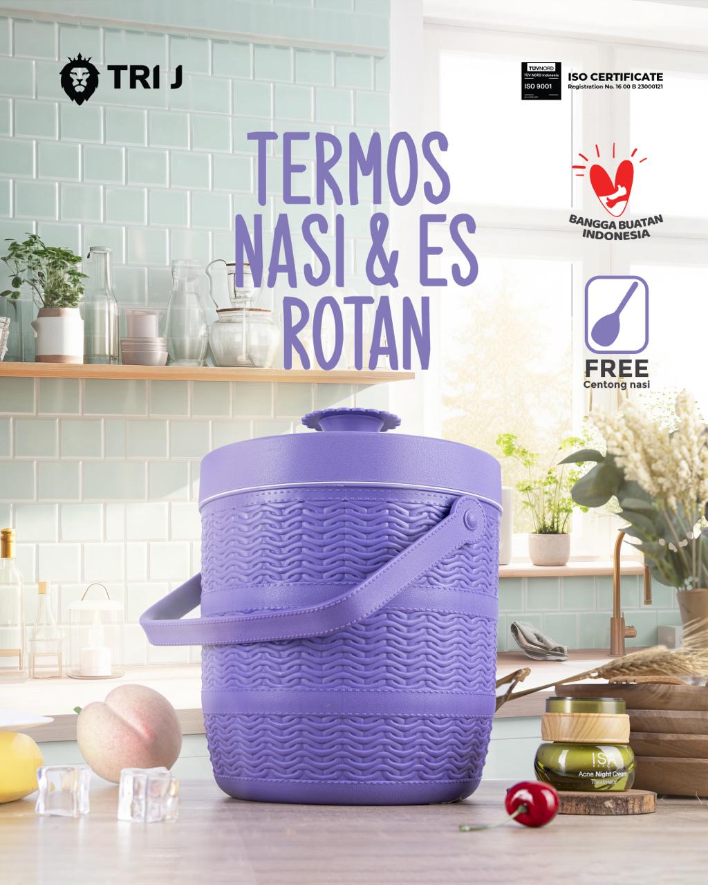 TRI J - Mini Rice Bucket Motif Rotan (Termos Nasi & Es) 1,5L (Kode 6.5)