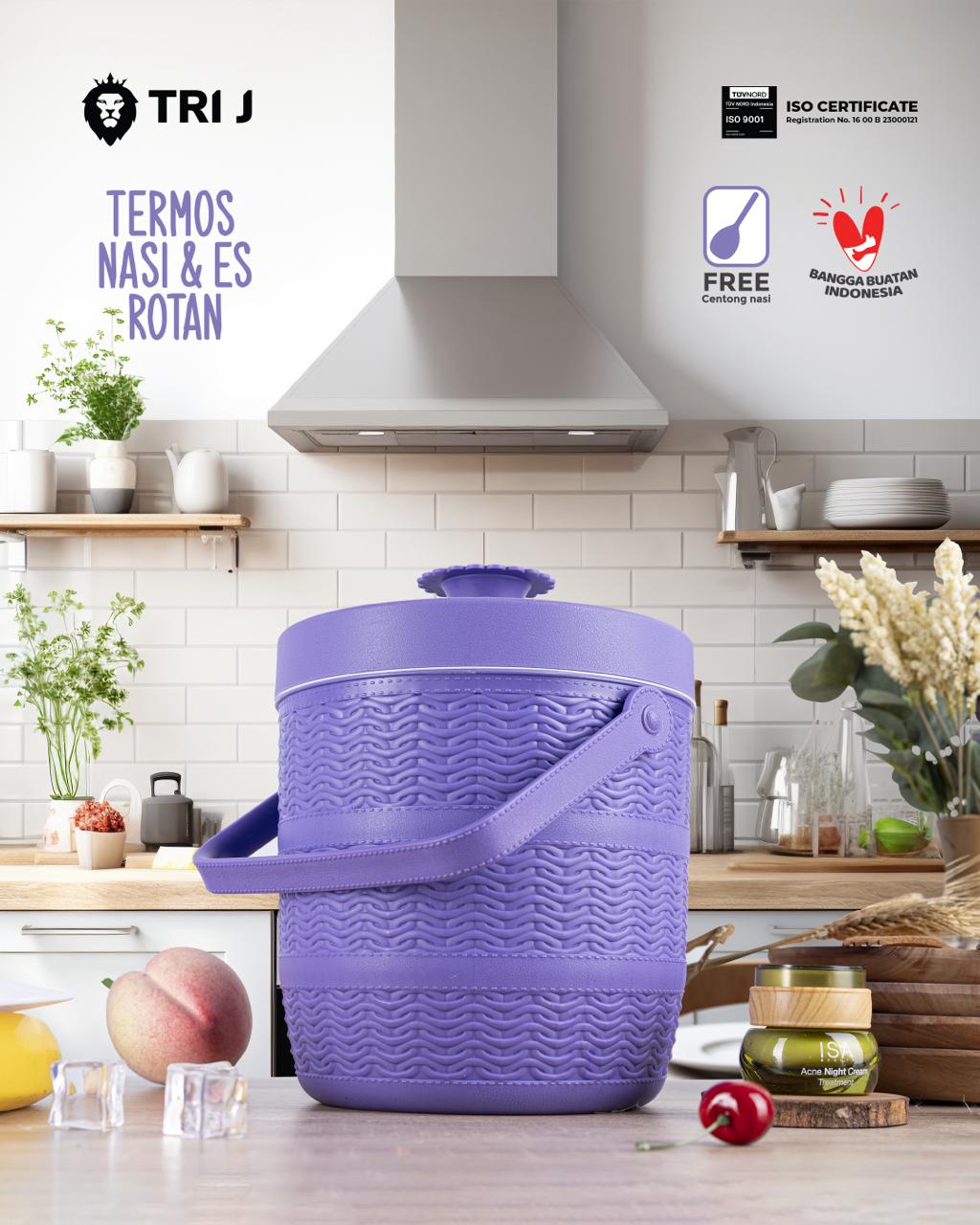 TRI J - Mini Rice Bucket Motif Rotan (Termos Nasi & Es) 1,5L (Kode 6.5)