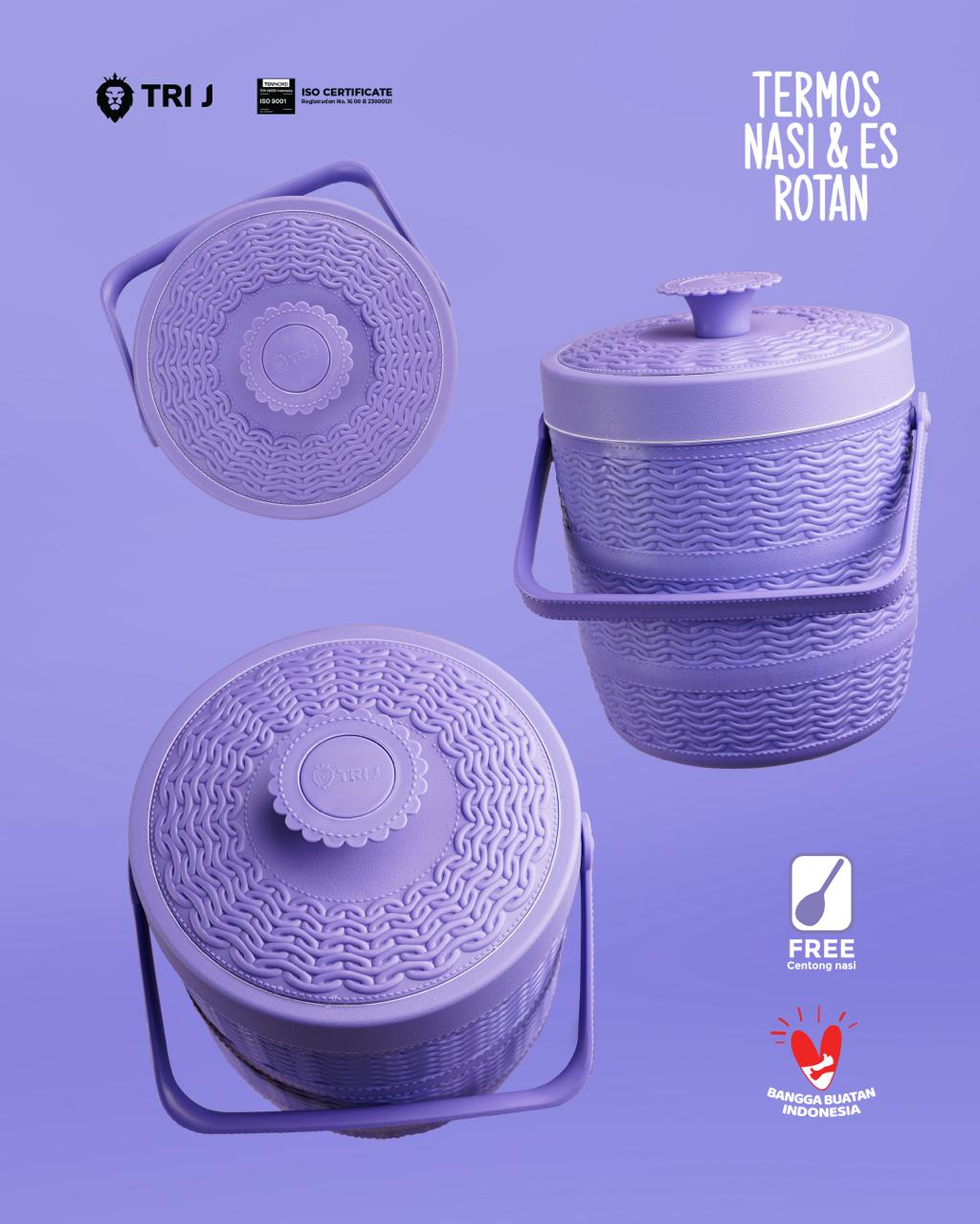 TRI J - Mini Rice Bucket Motif Rotan (Termos Nasi & Es) 1,5L (Kode 6.5)