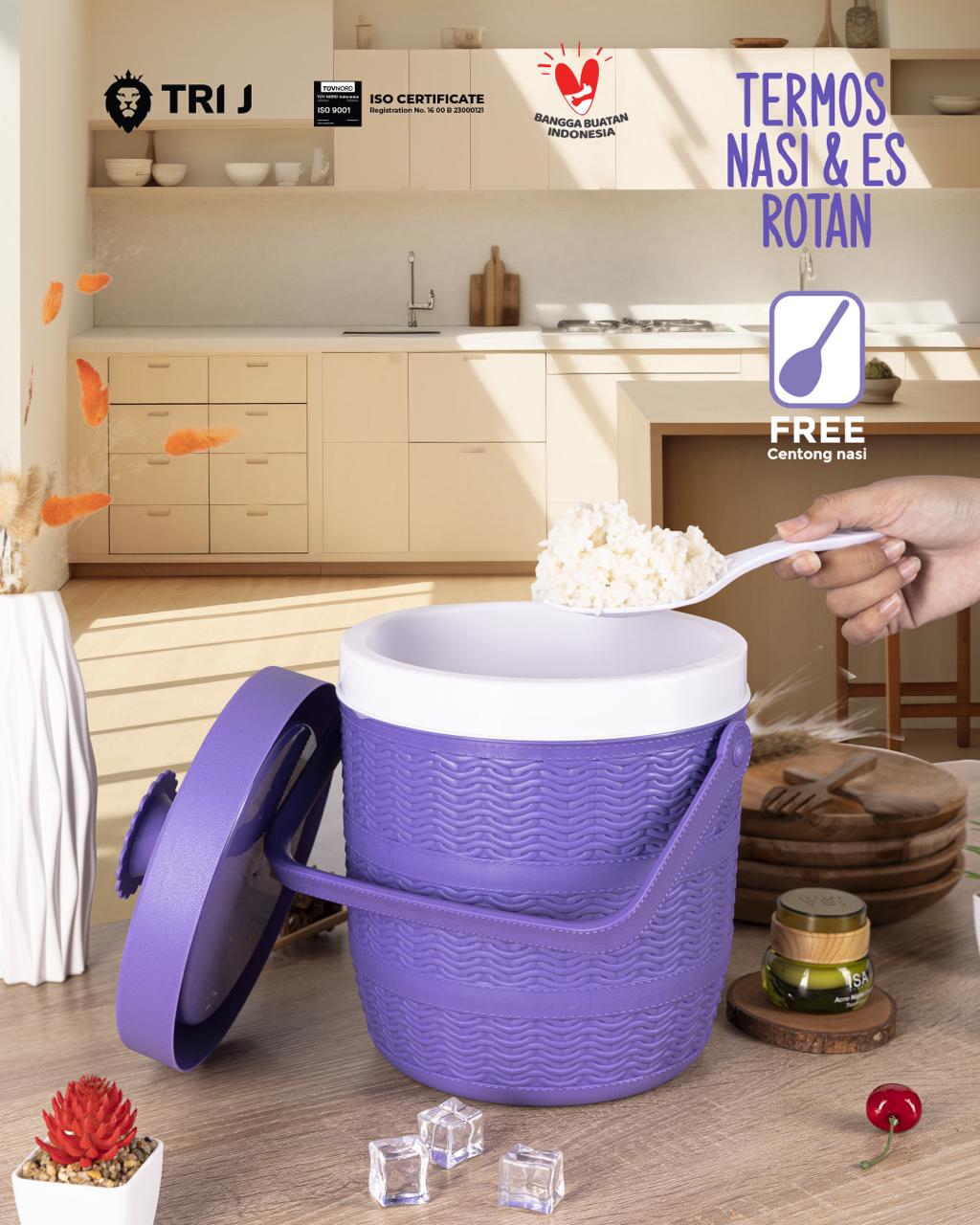 TRI J - Mini Rice Bucket Motif Rotan (Termos Nasi & Es) 1,5L (Kode 6.5)