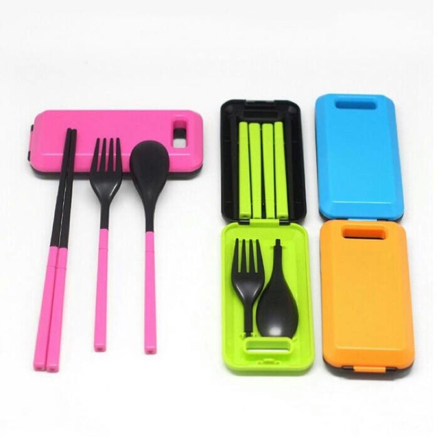 Sendok Travel Set Mini Bahan Plastik (Sendok, Garpu, Sumpit)