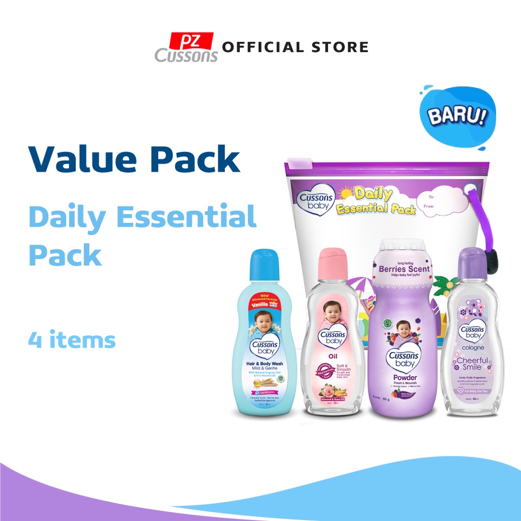 Cussons Baby Daily Essential Pack 4in1 (Pink/Biru/Ungu) 