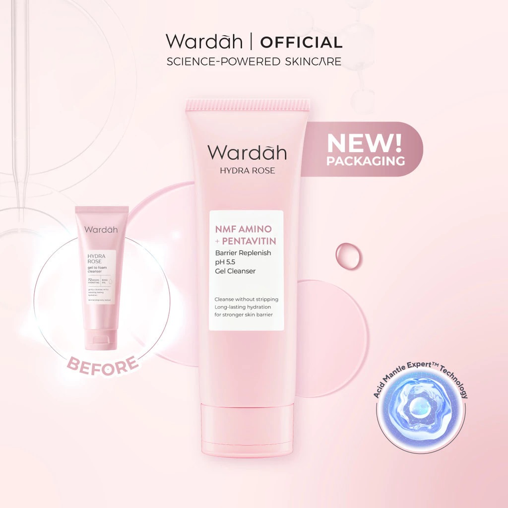 Wardah Hydra Rose NMF Amino + Pentavitin Barrier Replenish pH 5.5 Gel Cleanser 100ml