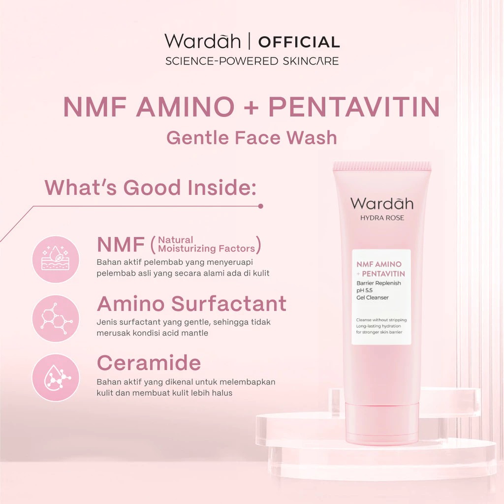 Wardah Hydra Rose NMF Amino + Pentavitin Barrier Replenish pH 5.5 Gel Cleanser 100ml