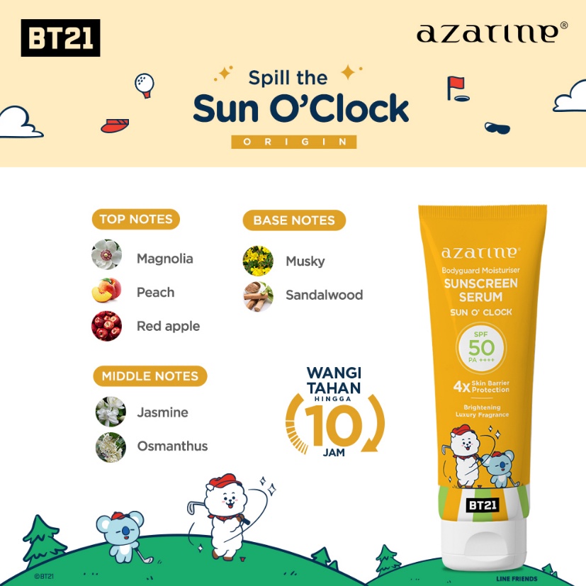 Azarine x BT21 Body Guard Moisturizer Sunscreen Serum SPF50 PA++++ 100ml - Sun O'Clock (Kuning)