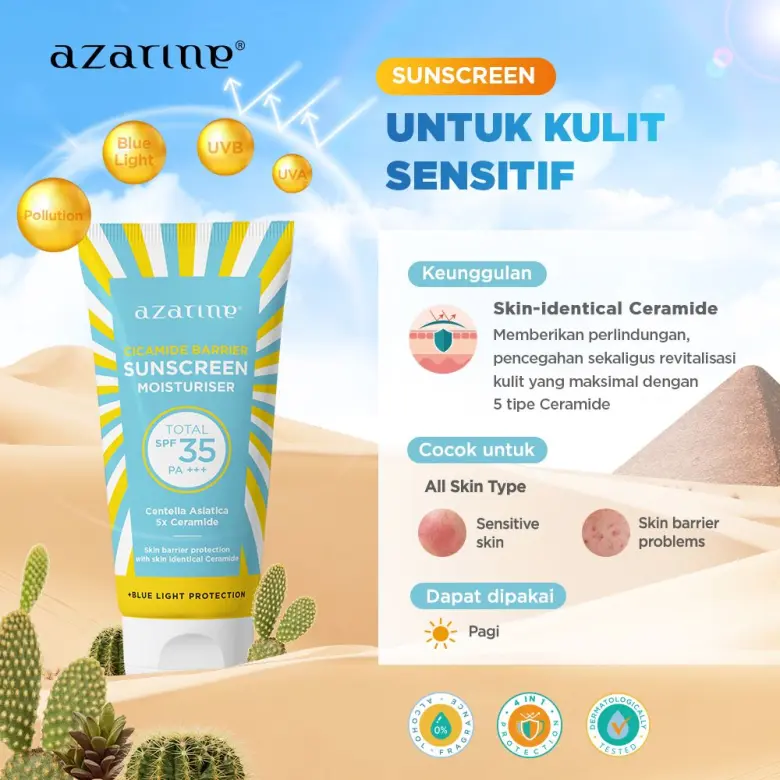 Azarine Sunscreen Moisturiser SPF35 PA+++ 40gr - Cicamide Barrier (Biru) Azarine Sunscreen Moisturiser SPF35 PA+++ 40gr - Cicamide Barrier (Biru)