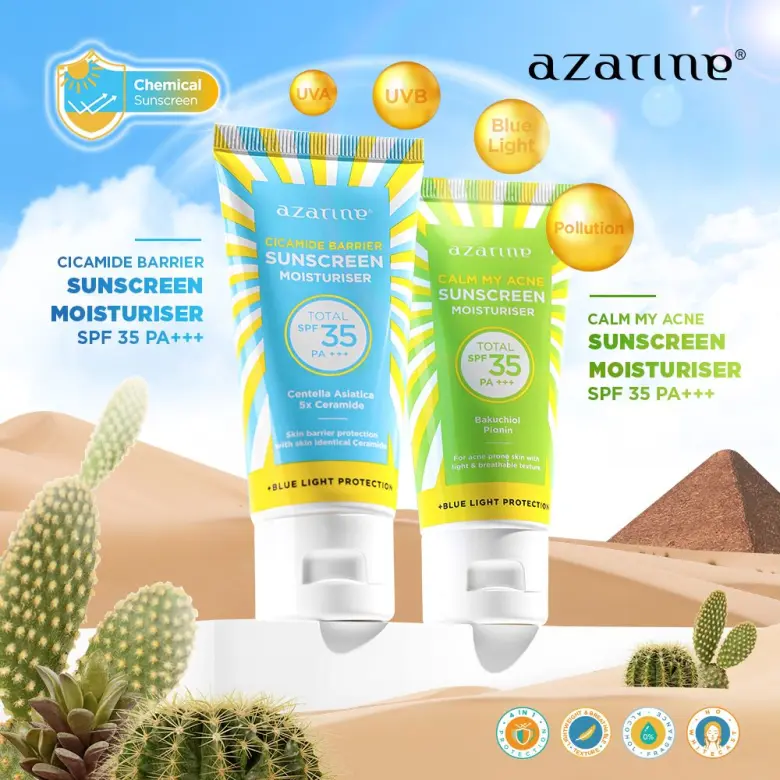 Azarine Sunscreen Moisturiser SPF35 PA+++ 40gr - Calm My Acne (Hijau)