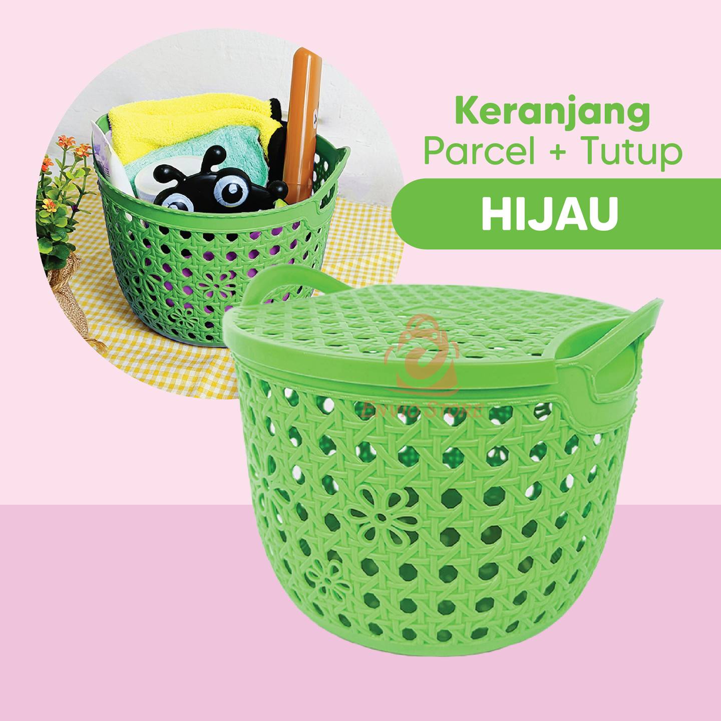 TRI J - Keranjang Parcel + Tutup (Keranjang Multifungsi / Keranjang Souvenir)