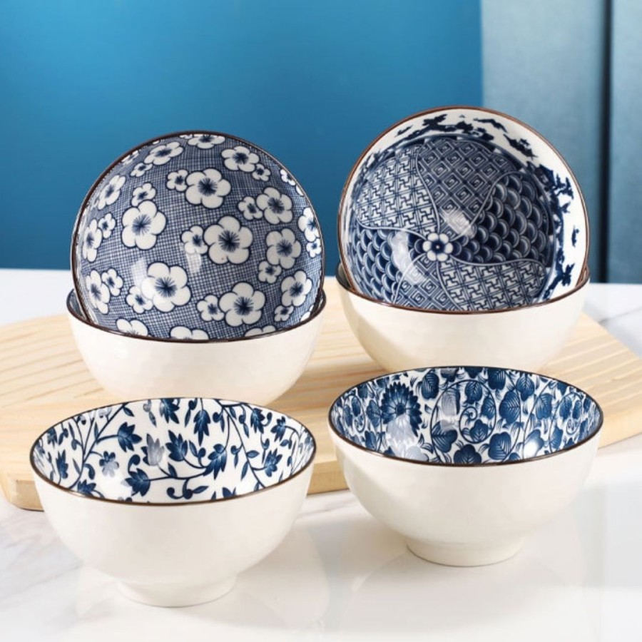 (Isi 4pcs) Mangkok Set Sumpit - Mangkok Souvenir Keramik Premium