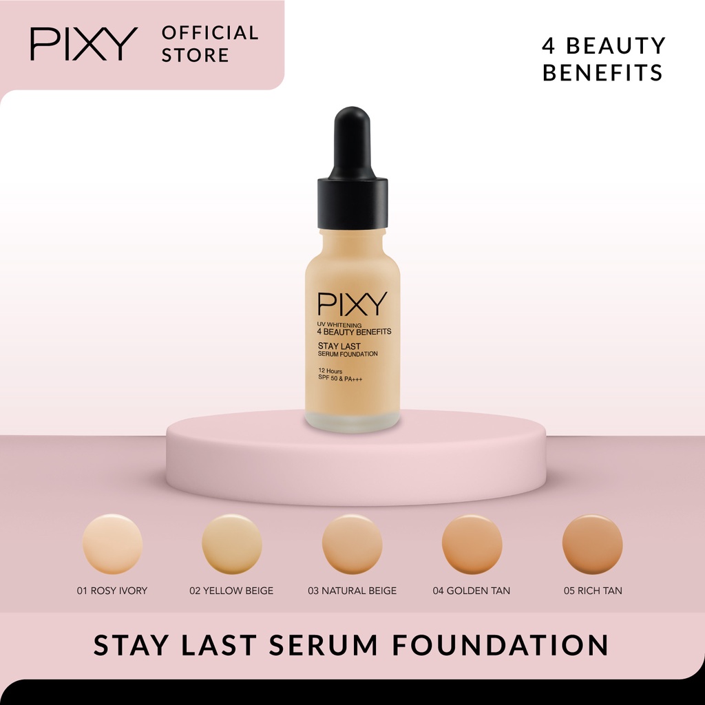 Pixy UV Whitening 4 Beauty Benefit Stay Last Serum Foundation - 01 Rosy Ivory