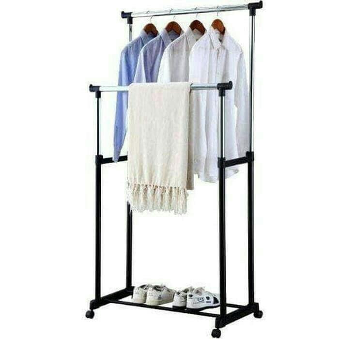 Double Rod Rack Double Pole - Rak Baju Gantung 2 Lapis + Roda