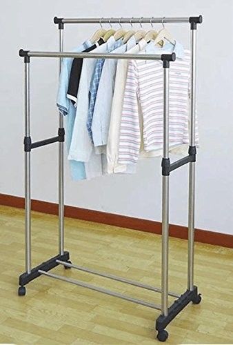 Double Rod Rack Double Pole - Rak Baju Gantung 2 Lapis + Roda
