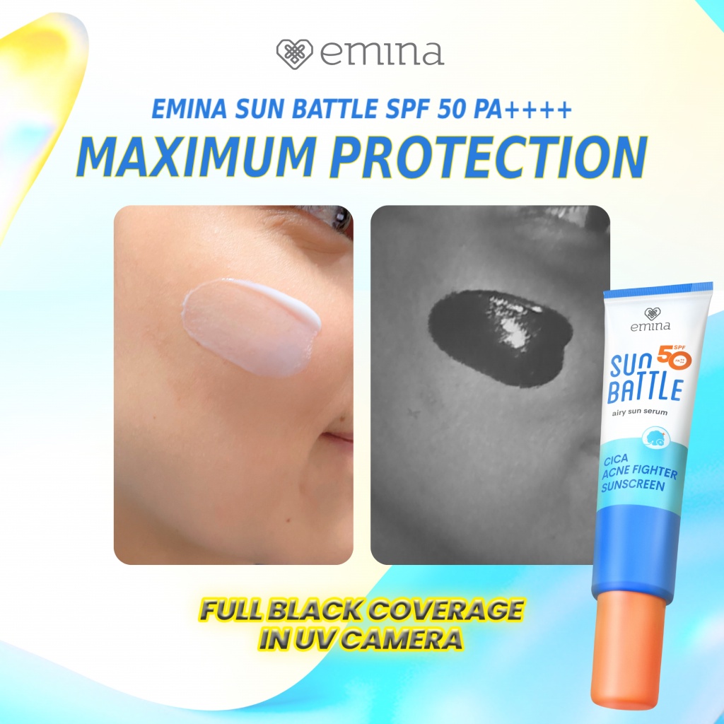 Emina Sun Battle Airy Sun Serum SPF50 PA++++ - Cica Acne Fighter Sunscreen 30ml