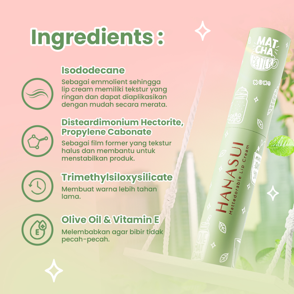 Hanasui Mattedorable Lip Cream MATCHA LATTE Edition - 03 Matchaciano