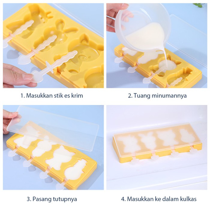 Cetakan Es Krim / Es Batu Bahan Silikon 3 Jenis Motif Lucu